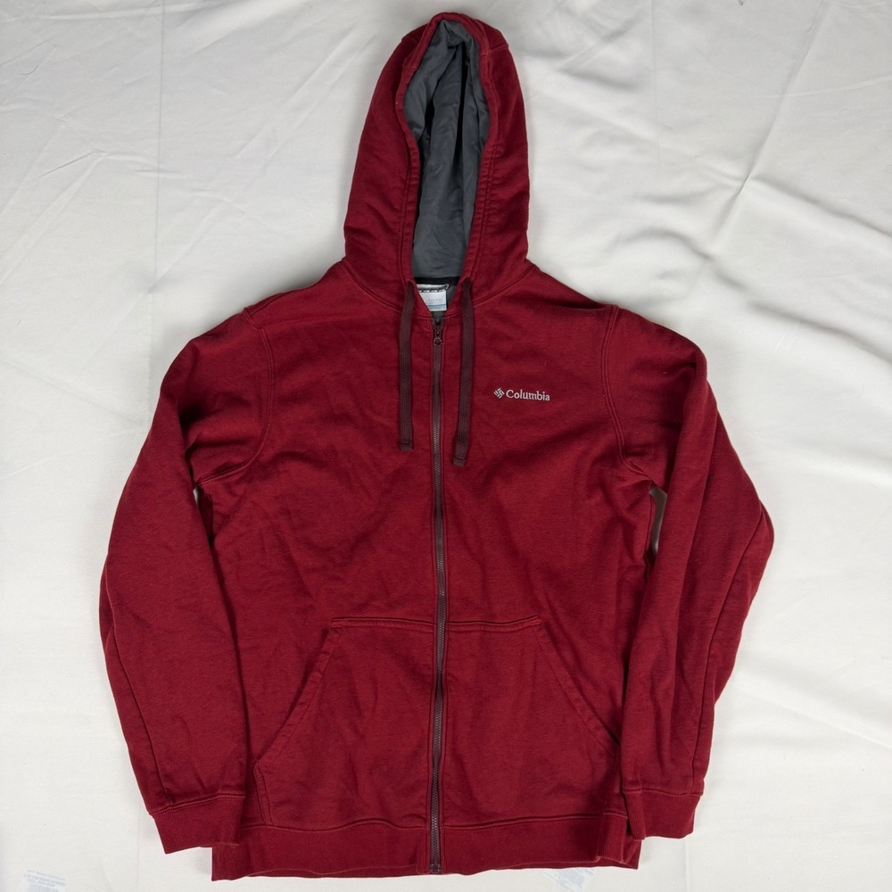 Columbia Mens Full Zip Hoodie Burgundy Red Fleece Jacket Medium RN 69724
